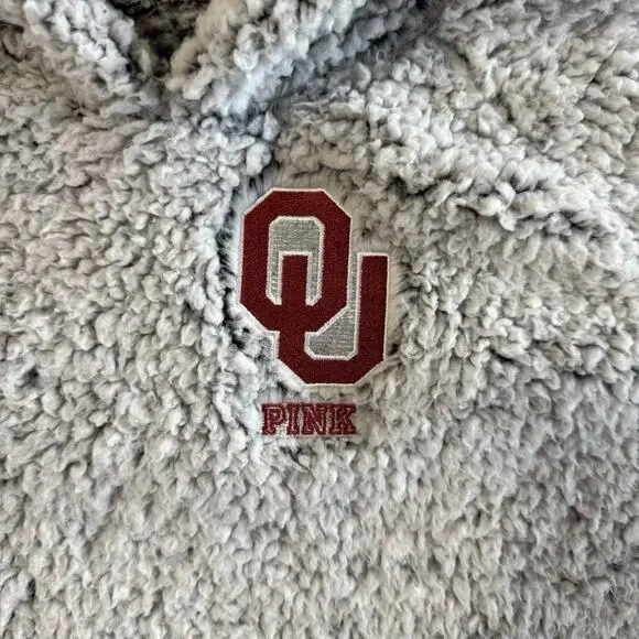 Victoria’s Secret PINK OU OKLAHOMA SOONERS Pullover Teddy Bear Fleece Hoodie L - Picture 8 of 10